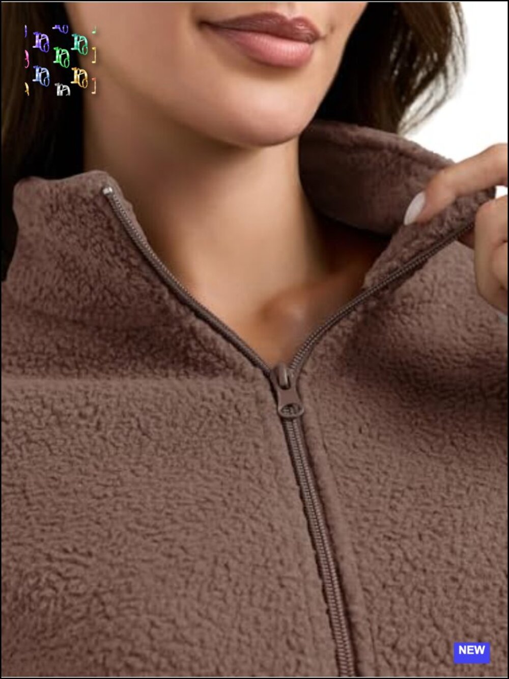 Fleece Sherpa Zip Up Cropped Jacket Coat - Picture 3 of 6